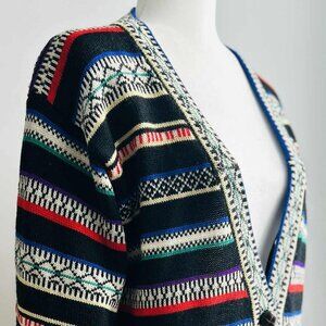 Vintage Bern Conrad Black Fair Isle 100% Wool Cardigan with Patch Pockets – US M